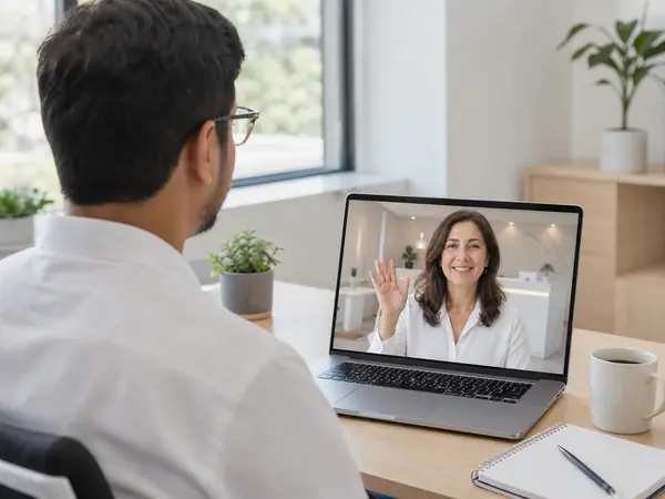 Deep Shah on a video call, walking a practice manager through what AI says about her website