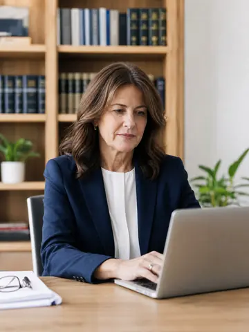 A lawyer reviewing a laptop at her desk